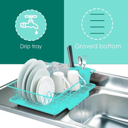 Hds Trading 3 Piece Dish Drainer, Turquoise ZOR95928